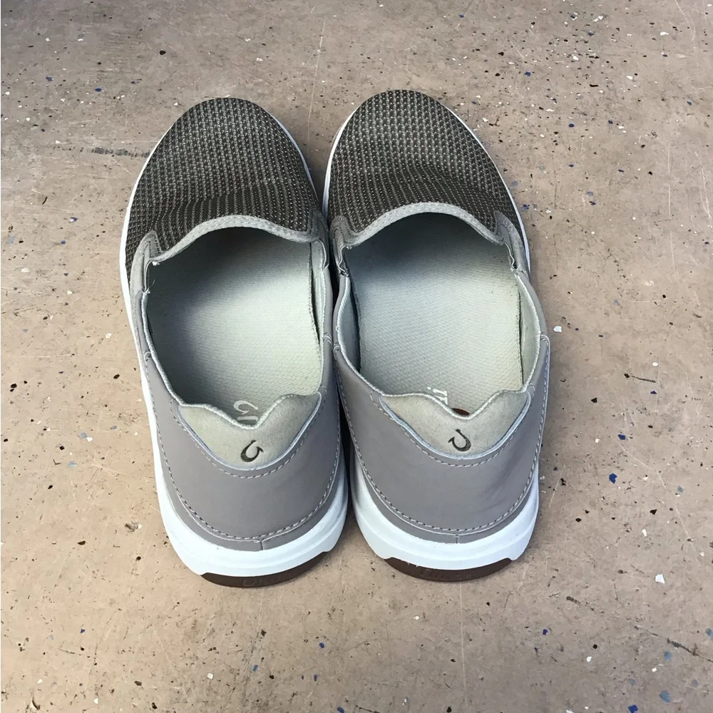 OluKai Men's Slip-On Loafers in Taupe Mesh with White Sole